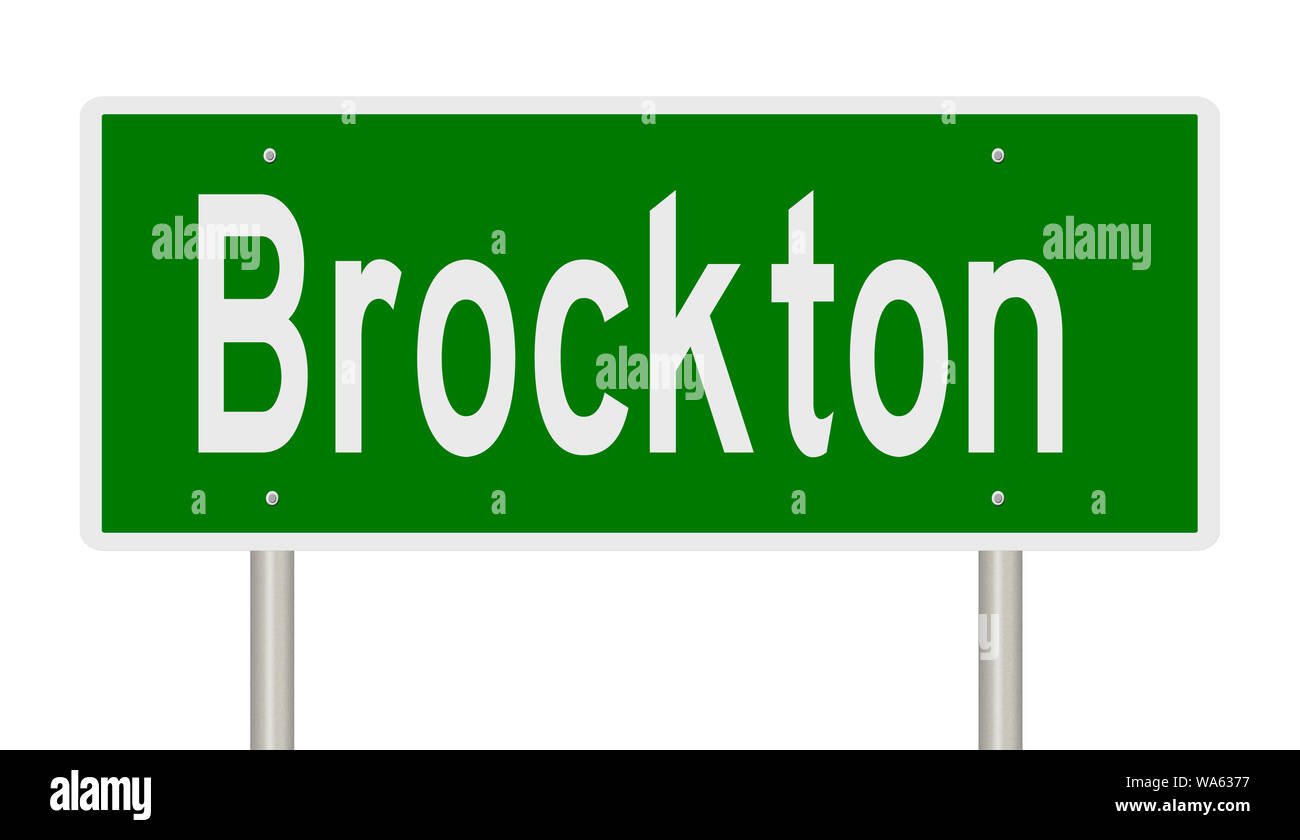 Rendering von einem grünen Hinweisschild für Brockton Massachusetts Stockfoto