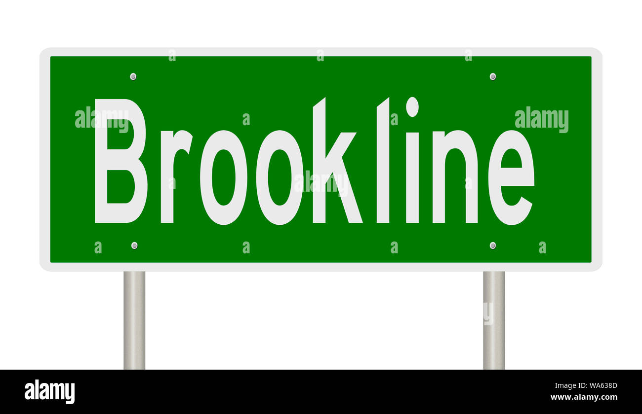 Rendering von einem grünen Hinweisschild für Brookline Massachusetts Stockfoto