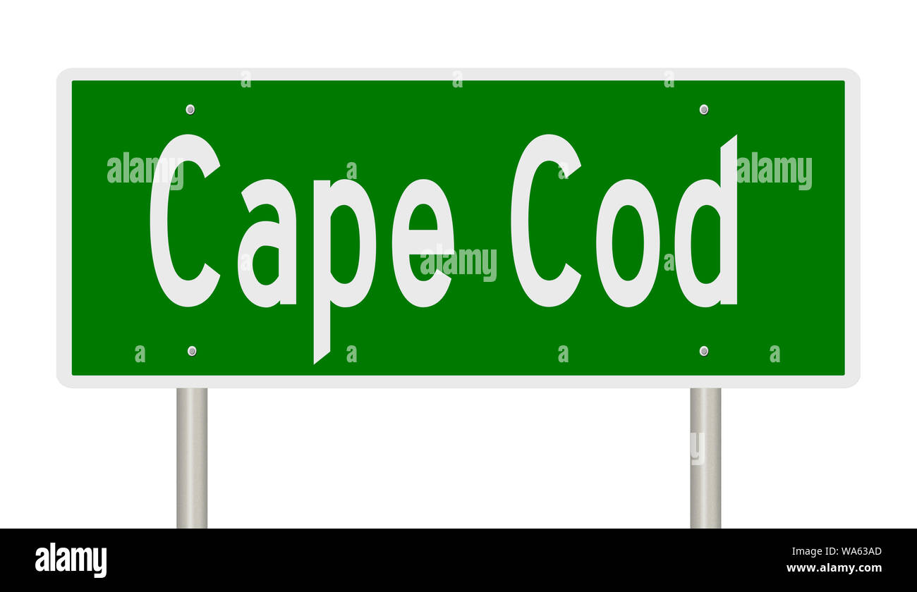 Rendering von einem grünen Hinweisschild für Cape Cod Massachusetts Stockfoto