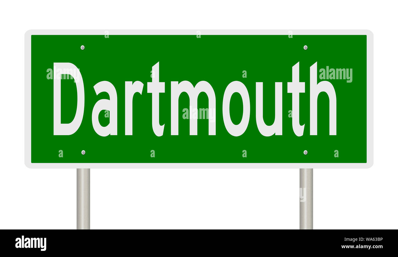 Rendering von einem grünen Hinweisschild für Dartmouth, Massachusetts Stockfoto