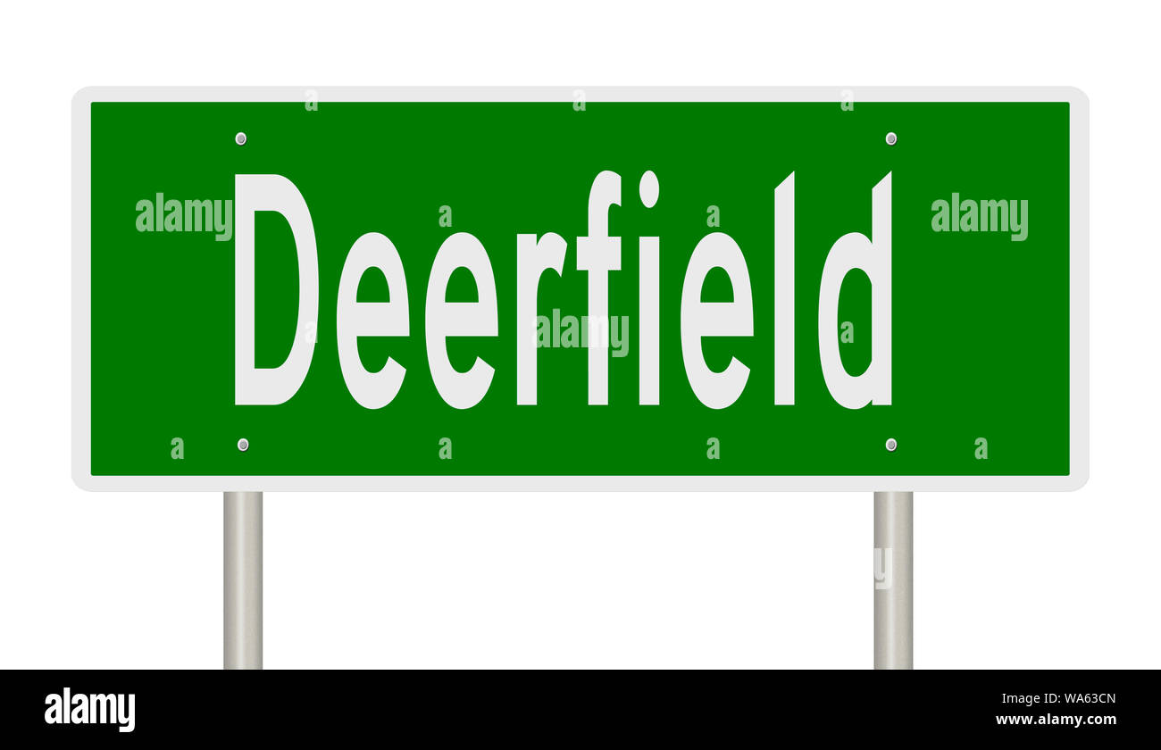 Rendering von einem grünen Hinweisschild für Deerfield Stockfoto
