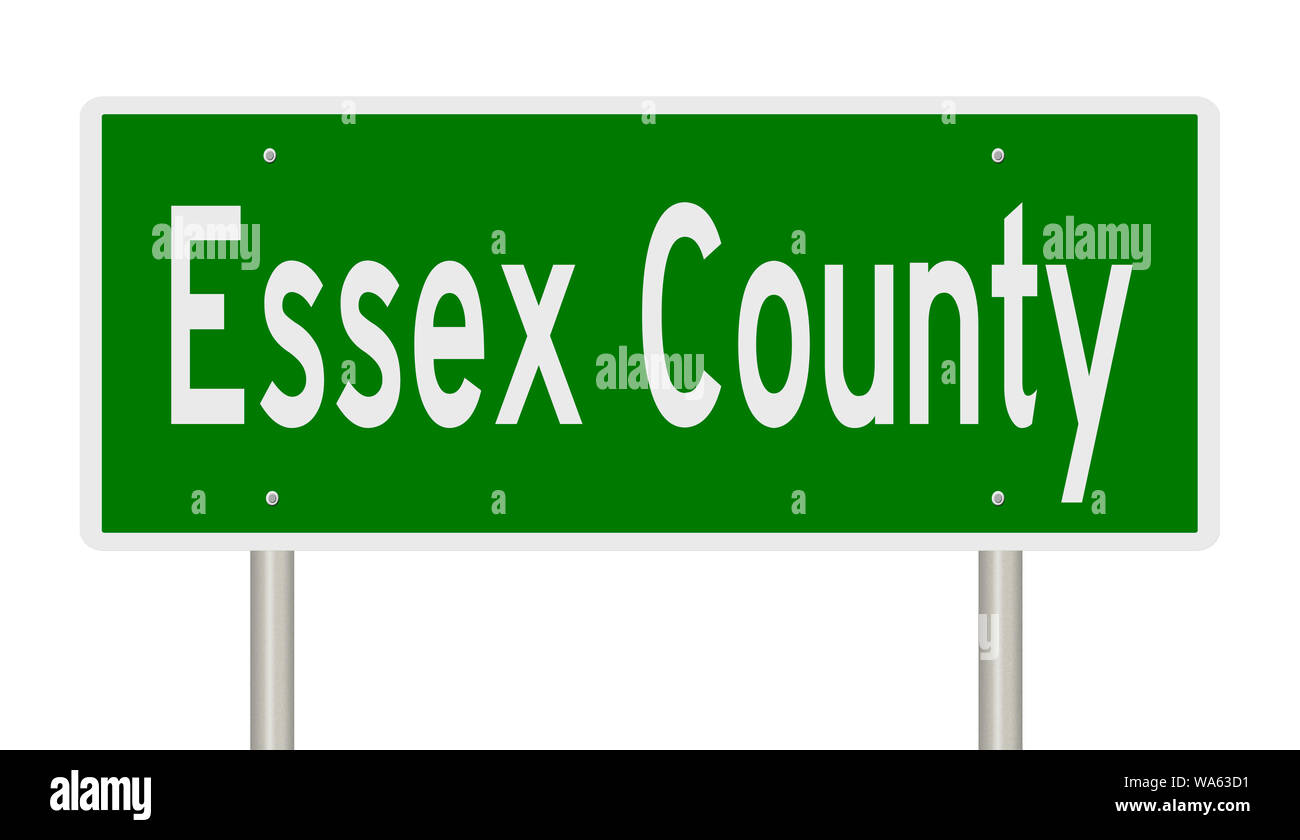 Rendering von einem grünen Hinweisschild für Essex County Stockfoto