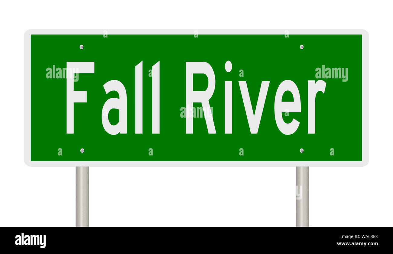 Rendering von einem grünen Hinweisschild für Fall River Stockfoto