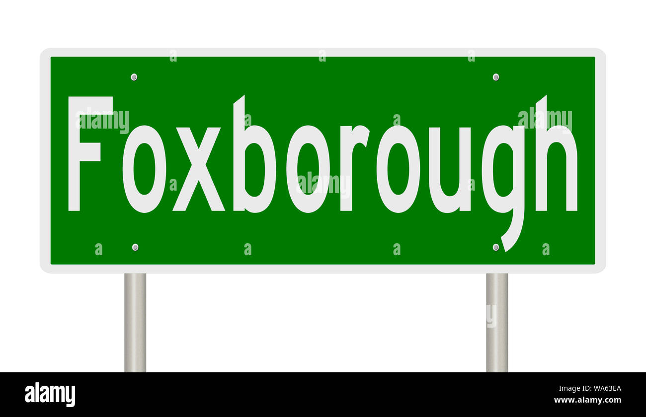 Rendering von einem grünen Hinweisschild für Foxborough Massachusett Stockfoto