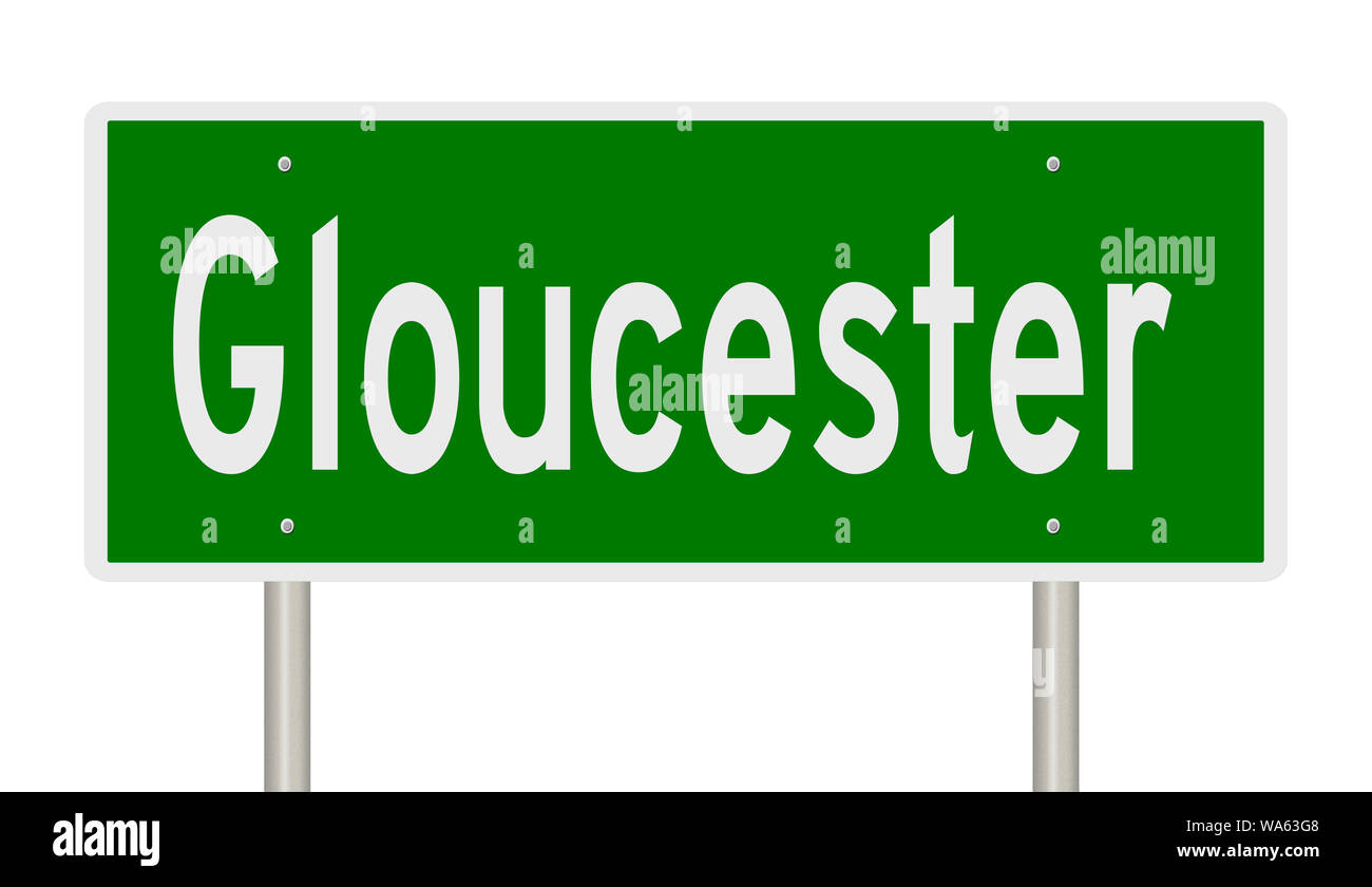 Rendering von einem grünen Hinweisschild für Gloucester Stockfoto