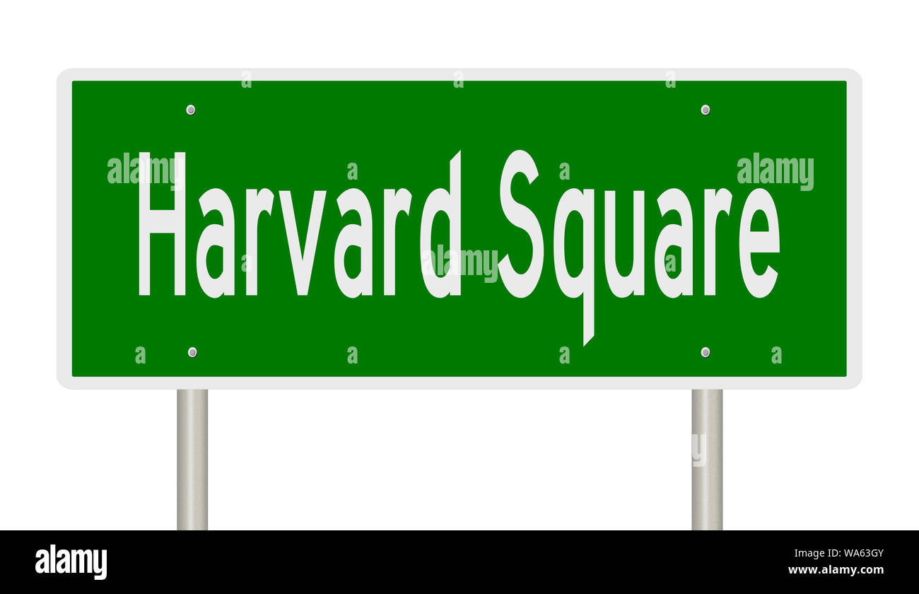 Rendering von einem grünen Hinweisschild für Harvard Square in Cambridge, Massachusetts Stockfoto