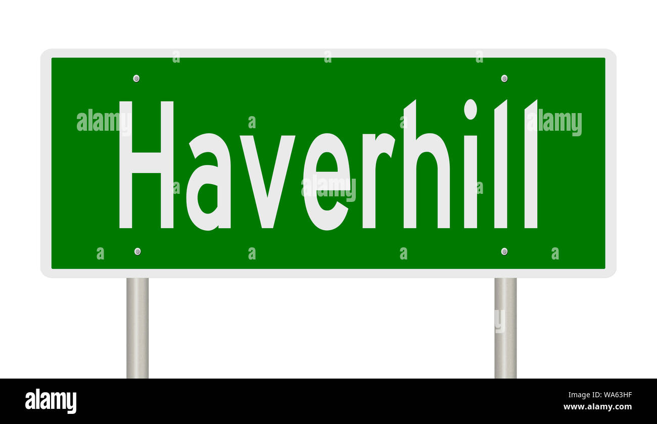 Rendering von einem grünen Hinweisschild für Haverhill Stockfoto