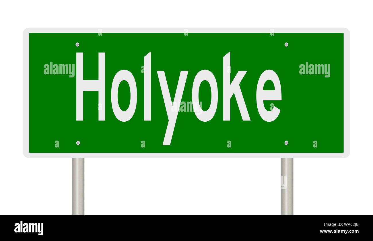 Rendering von einem grünen Hinweisschild für Holyoke Massachusetts Stockfoto