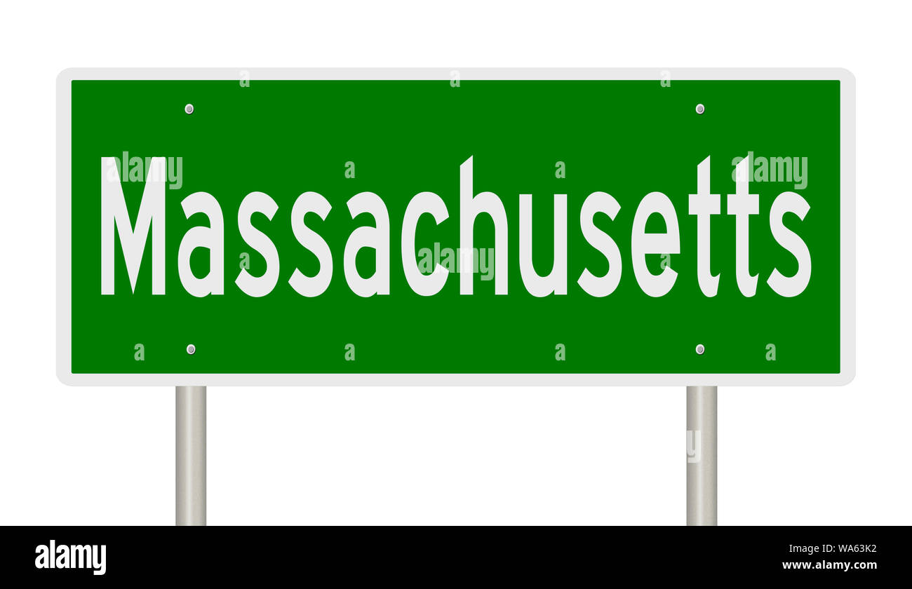Rendering von einem grünen Hinweisschild für Massachusetts Stockfoto