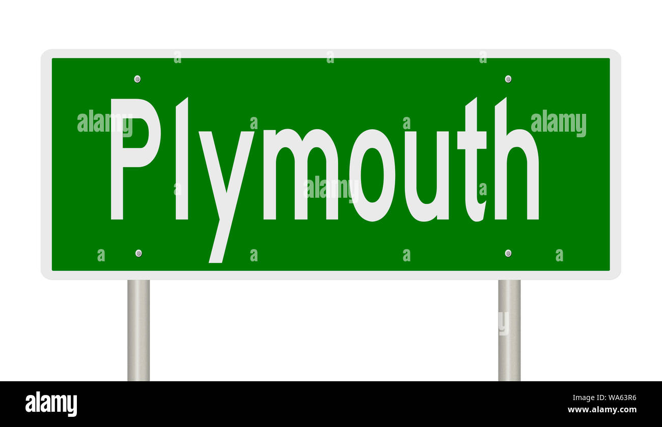 Rendering von einem grünen Hinweisschild für Plymouth Massachusetts Stockfoto