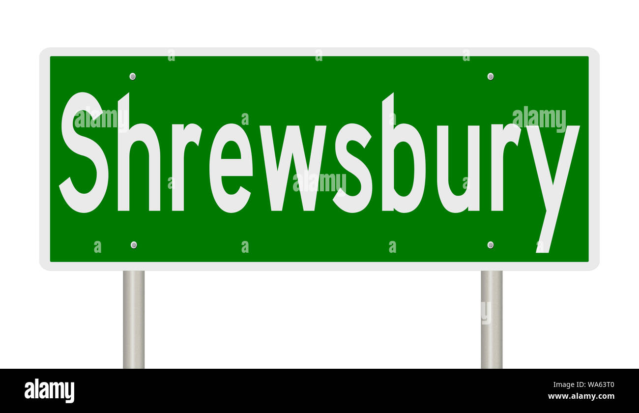 Rendering von einem grünen Hinweisschild in Shrewsbury, Massachusetts Stockfoto