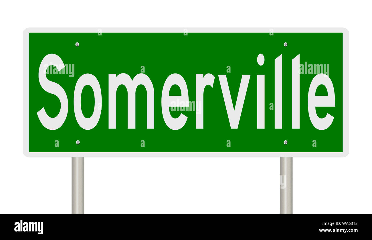 Rendering von einem grünen Hinweisschild für Somerville Massachusetts Stockfoto