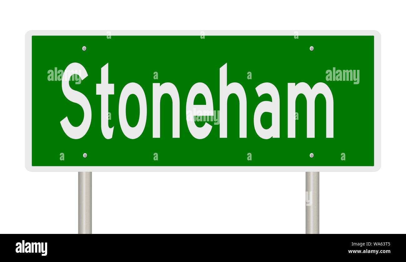 Rendering von einem grünen Hinweisschild für Stoneham Massachusetts Stockfoto
