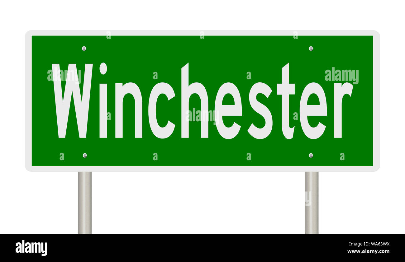 Rendering von einem grünen Hinweisschild für das Winchester Stockfoto