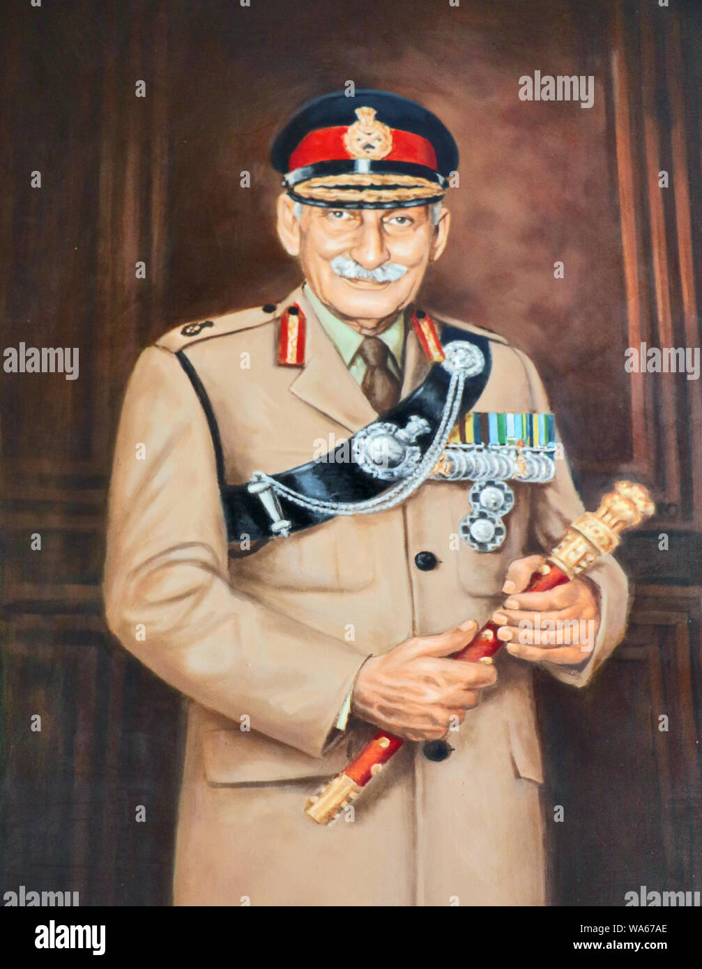 Das Porträt von Sam Manekshaw Manekshaw Center angezeigt. Er war Leiter der indischen Armee während des Indo Krieg & erste indische Feldmarschall. Stockfoto