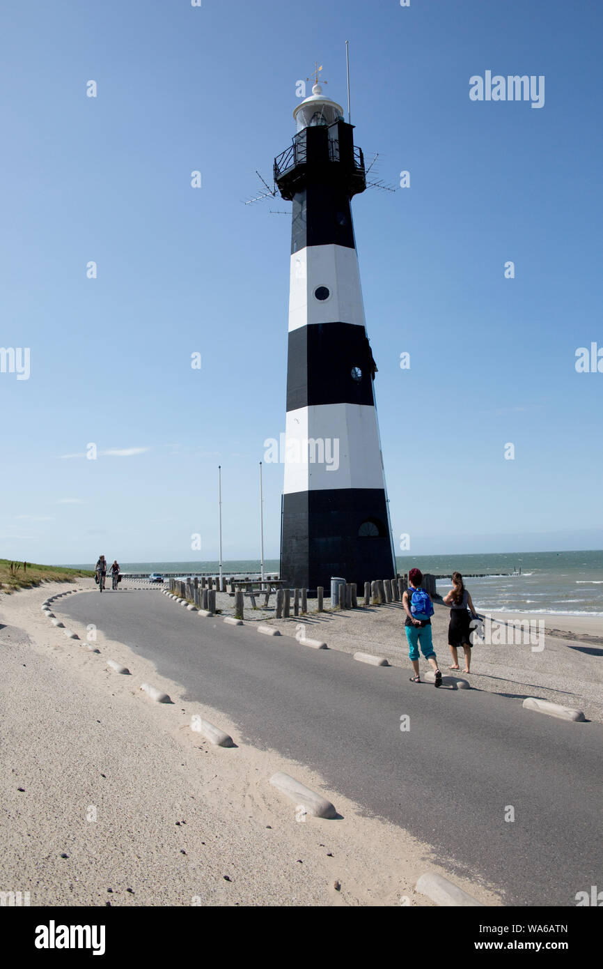 Leuchtturm am dem Strand, Breskens, Zeeland, Niederlande Stockfoto