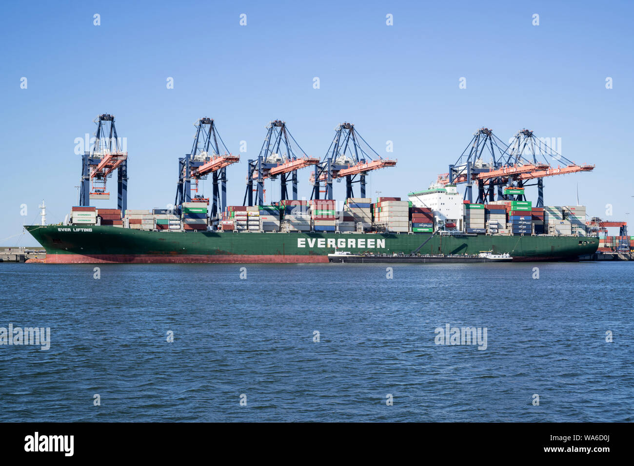 Je anheben am Euromax-terminal, Rotterdam. Immergrün mit Sitz in Taiwan ist eine globale containerisierte Fracht-unternehmen. Stockfoto