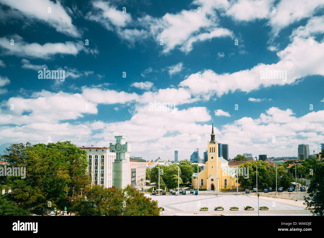 Tallinn, Estland. Kirche St. Johannes Jaani Kirik am sonnigen Sommertag. Große Lutherische Pfarrkirche in Tallinn St. Johannes der Evangelist, Di Stockfoto