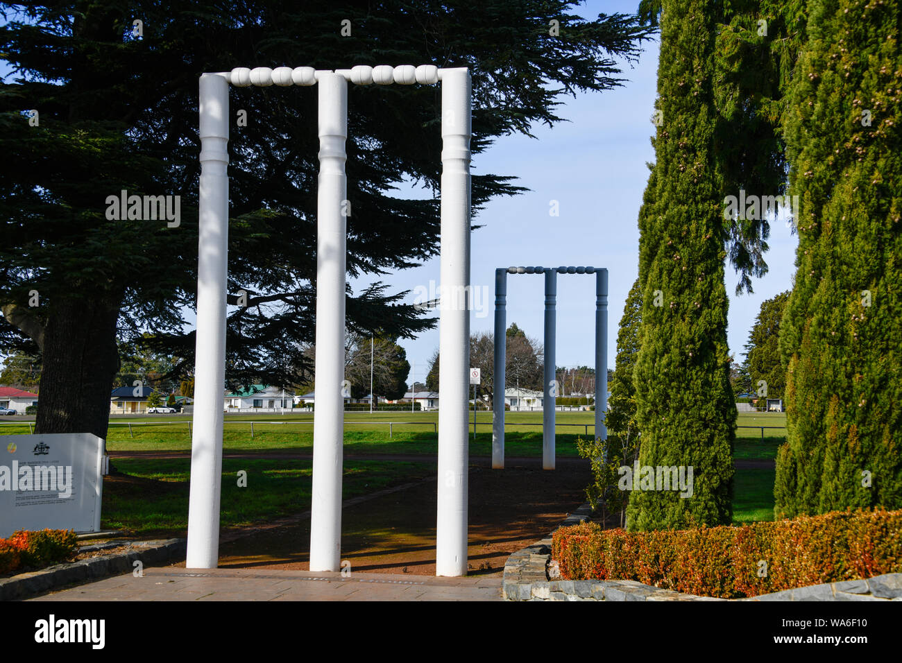 Die großen Wickets Cricket Baumstümpfe, Westbury, Tasmanien, Australien Stockfoto