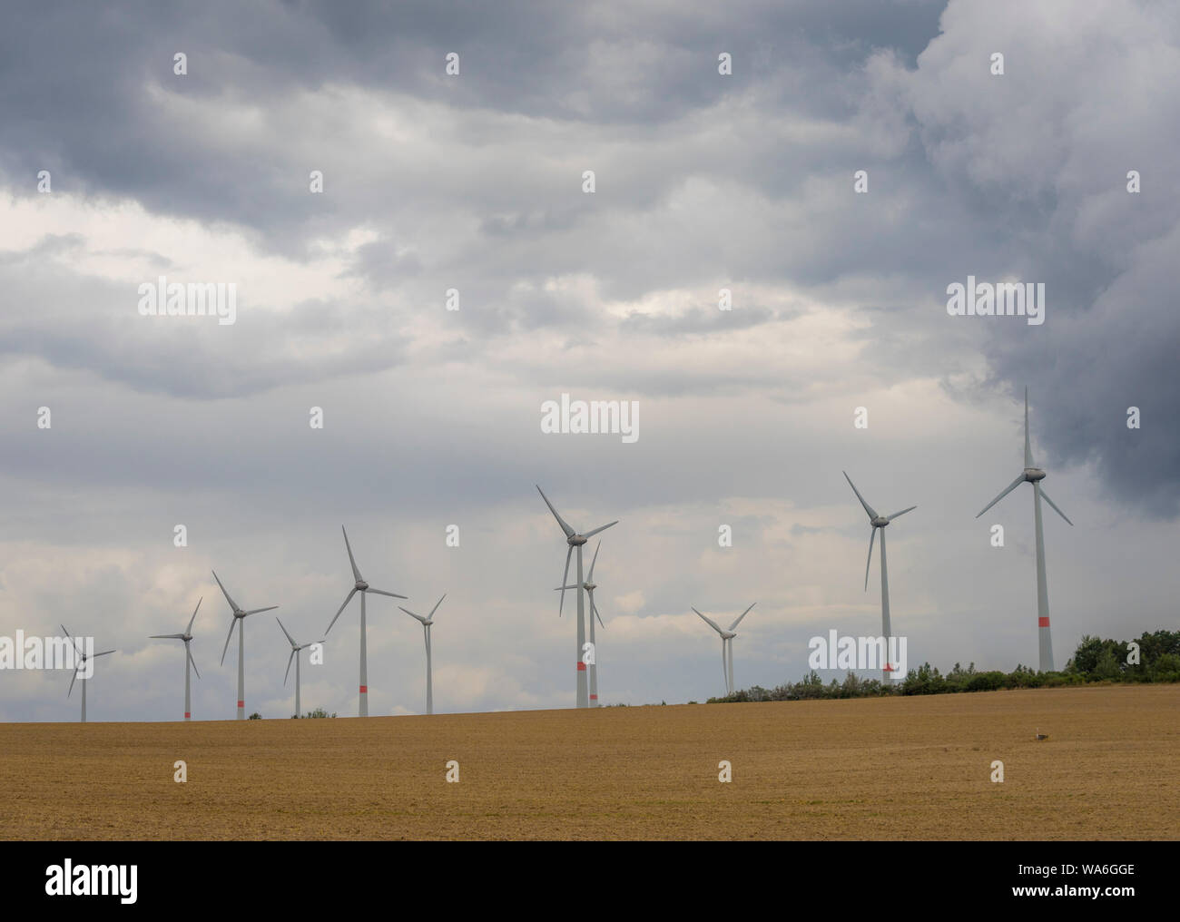 Windpark auf den wolkigen Hintergrund in der Nähe von Dresden in Deutschland Stockfoto