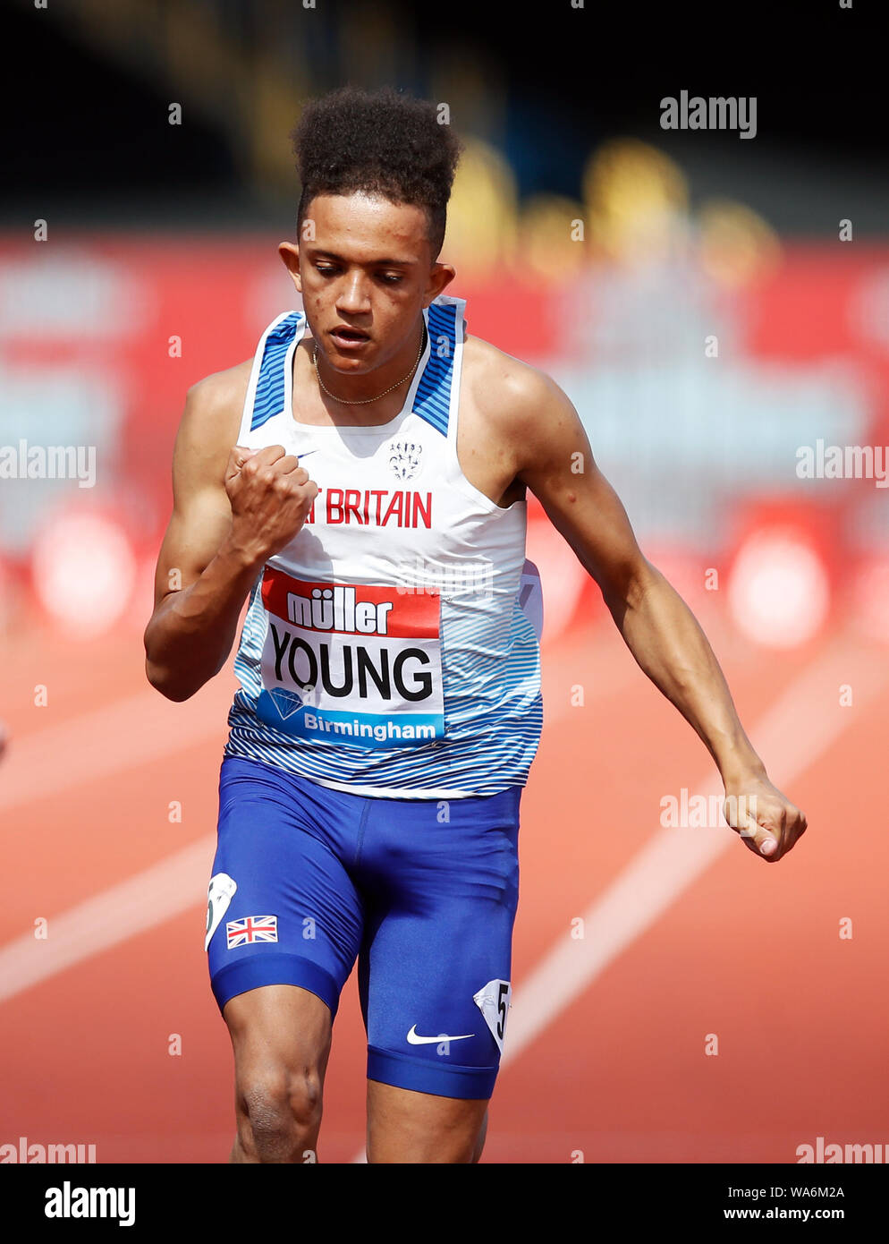 In Großbritannien Thomas Young, nachdem er die Herren T 35-t 38 100 M-Finale während der Muller Grand Prix Birmingham im Alexander Stadium, Birmingham. Stockfoto