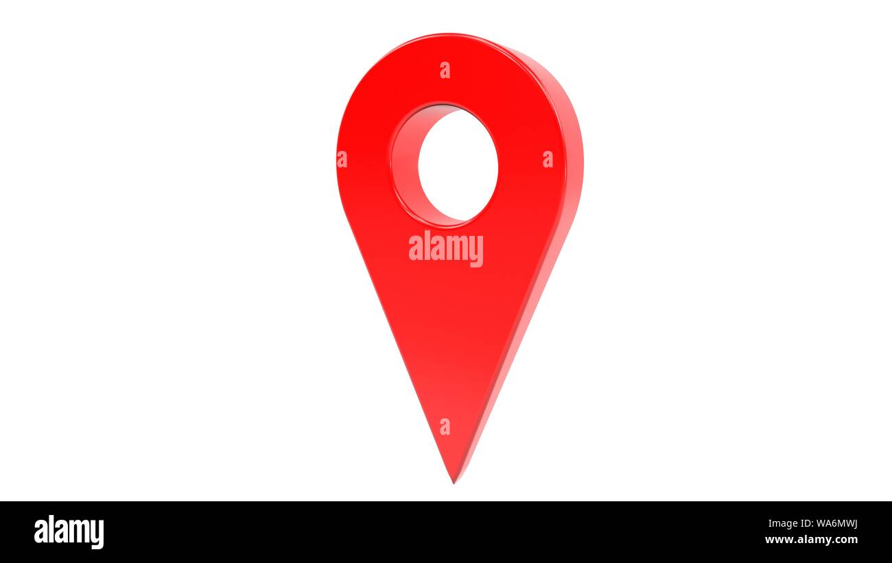 3D-Illustration: Eine rote Karte gps-Zeiger Symbol auf weißem Hintergrund. Stockfoto