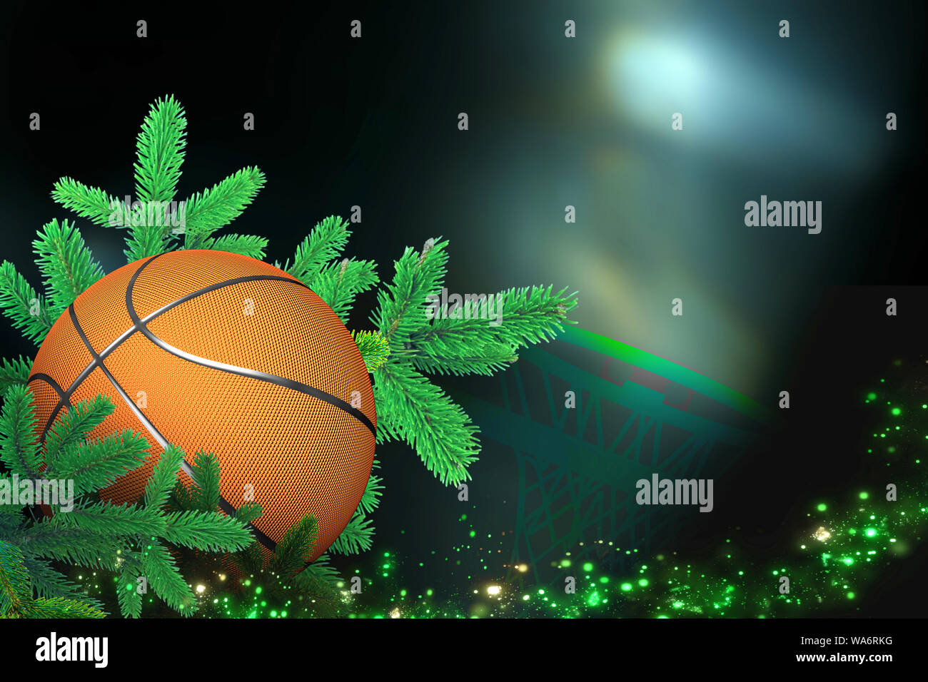 Basketball, Sport Weihnachtskarte mit festlichen Dekorationen. Stockfoto