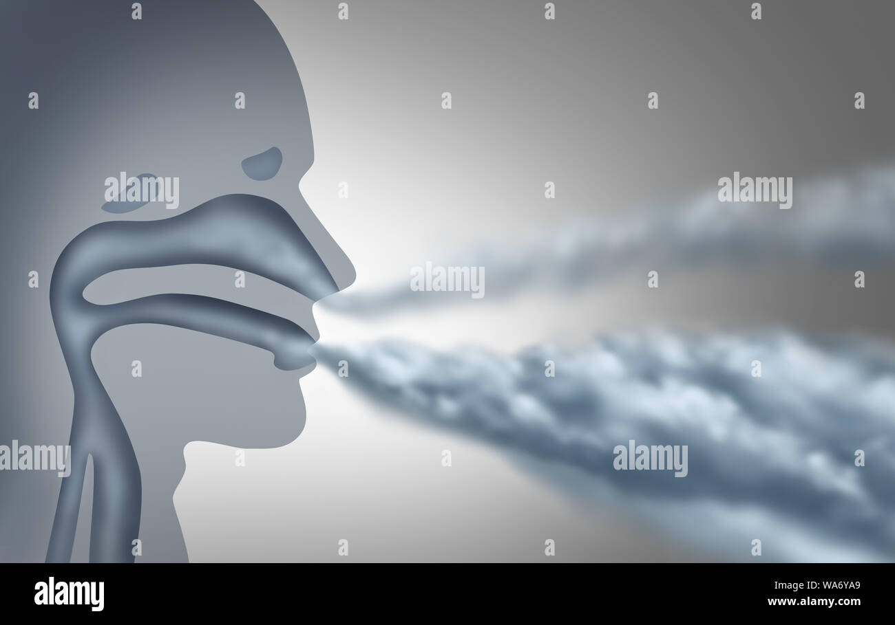 Vaping gesundheitlichen Auswirkungen und der menschlichen Anatomie Atmung verdampft Dampf aus eine elektronische Zigarette Konzept in einer 3D-Darstellung. Stockfoto