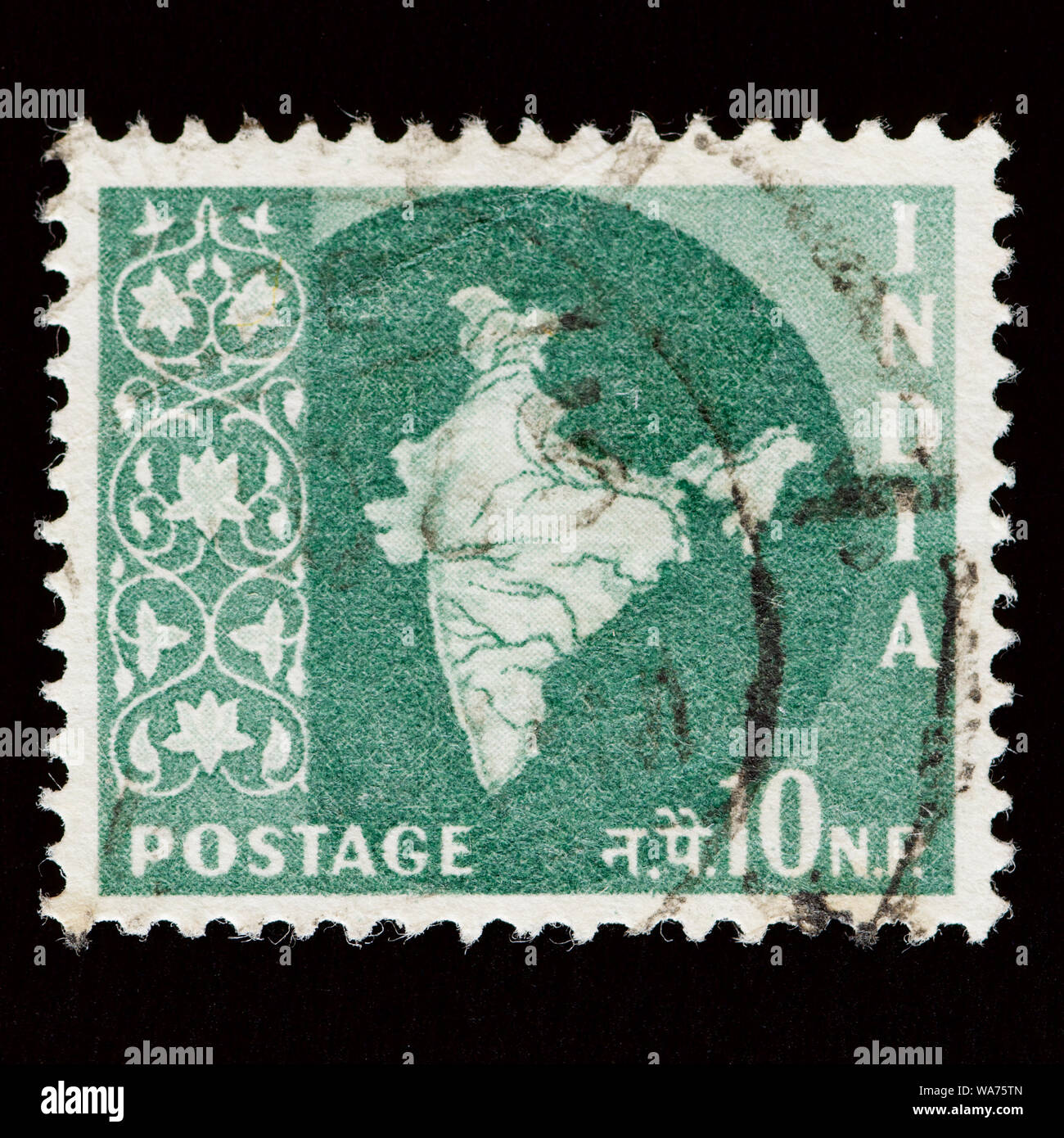 Indien Briefmarke - Karte von Indien - 1. Ausgabe (1957-1958) Stockfoto