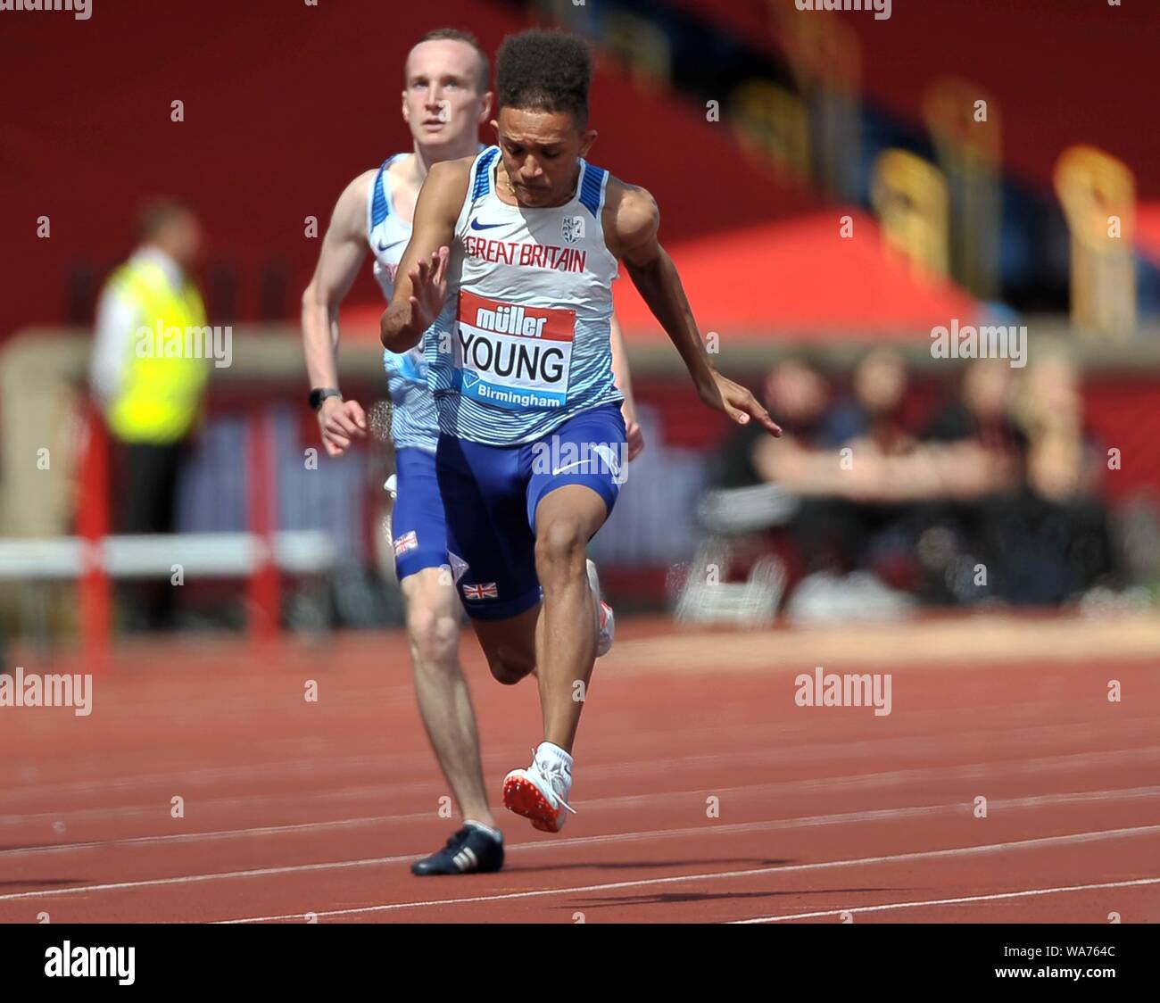 Birmingham. UK.. 18. August 2019. Thomas Young (GBR) in der mens T 35-38 100 m. Muller Grand Prix. IAAF Diamond League Athletik. Alexander Stadium. Birmingham. UK. Credit: Sport in Bildern/Alamy leben Nachrichten Stockfoto