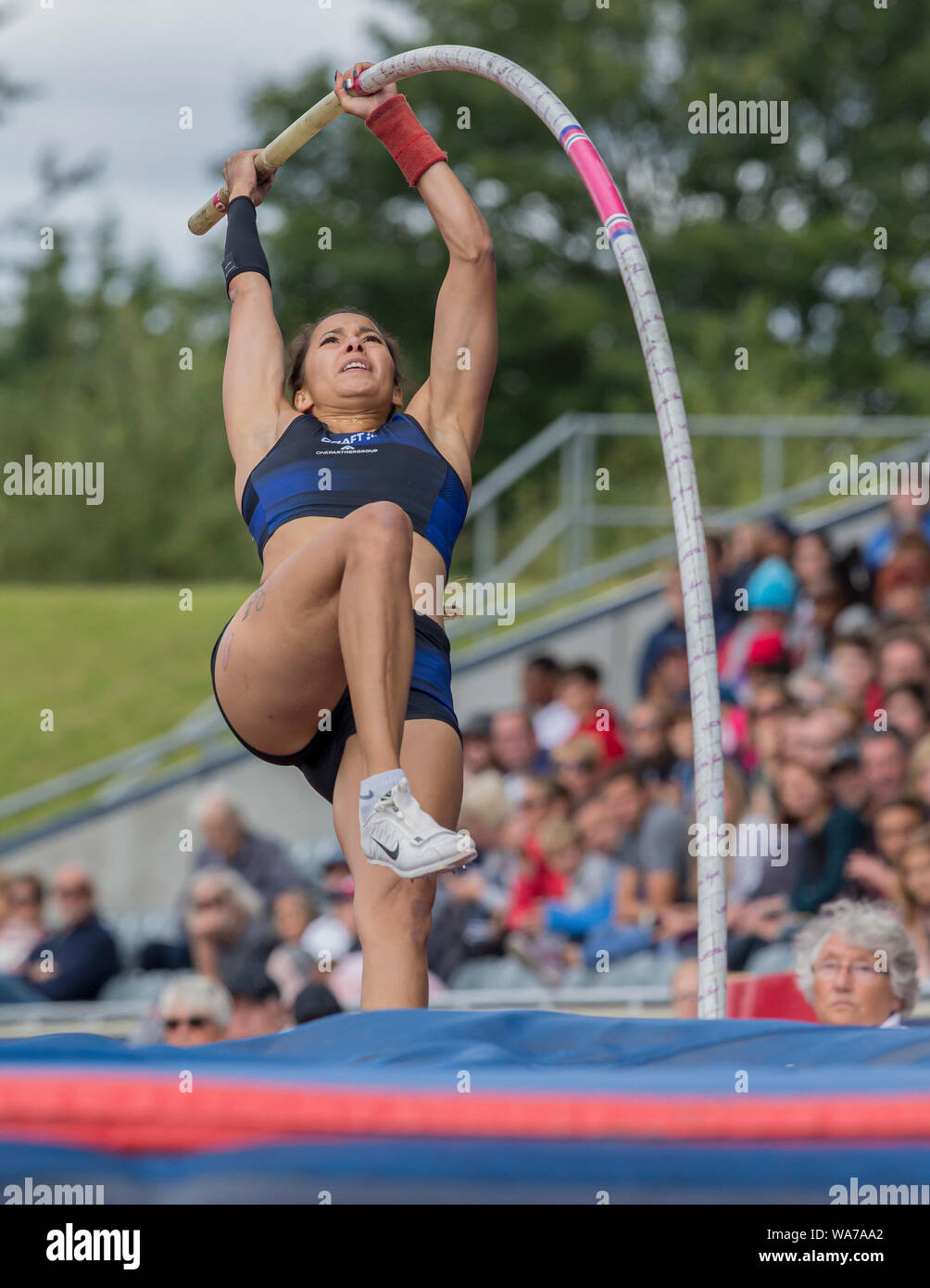 Birmingham, Großbritannien. 18. August 2019. Diamond League Leichtathletik Muller Grand Prix, Angelica Bengtsson (SWE) Welt geordnet 10 konkurriert nur in der Frauen Stabhochsprung Endg. - die redaktionelle Nutzung. Credit: Aktion Plus Sport Bilder/Alamy leben Nachrichten Stockfoto