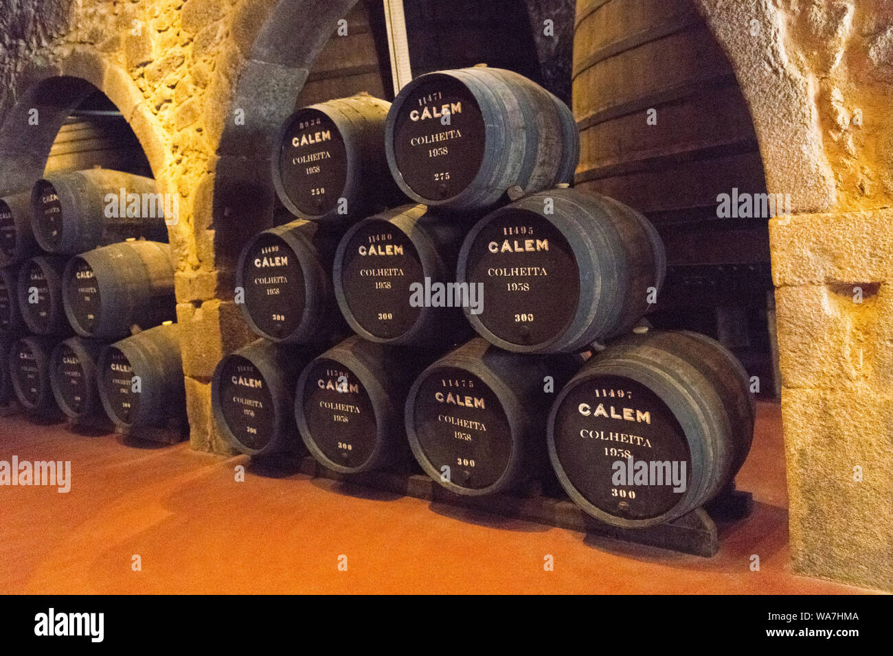 Portugal Vila Nova de Gaia Cálem Keller Verkostung & Große Riese Mehrwertsteuer für die Speicherung von Gärenden Portwein Stockfoto