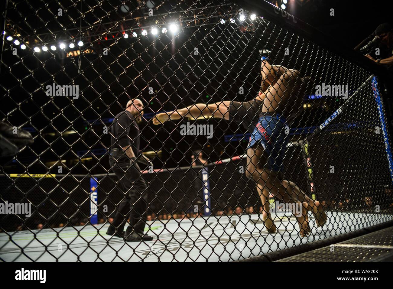 August 17, 2019, Anaheim, Kalifornien, USA: DEREK BRUNSON (29-28, 29-28, 29-28) DEF IAN HEINISCH DURCH EINSTIMMIGEN BESCHLUSS bei UFC 241 Am 17. August 2019. (Bild: © Dalton Hamm/ZUMA Draht) Stockfoto