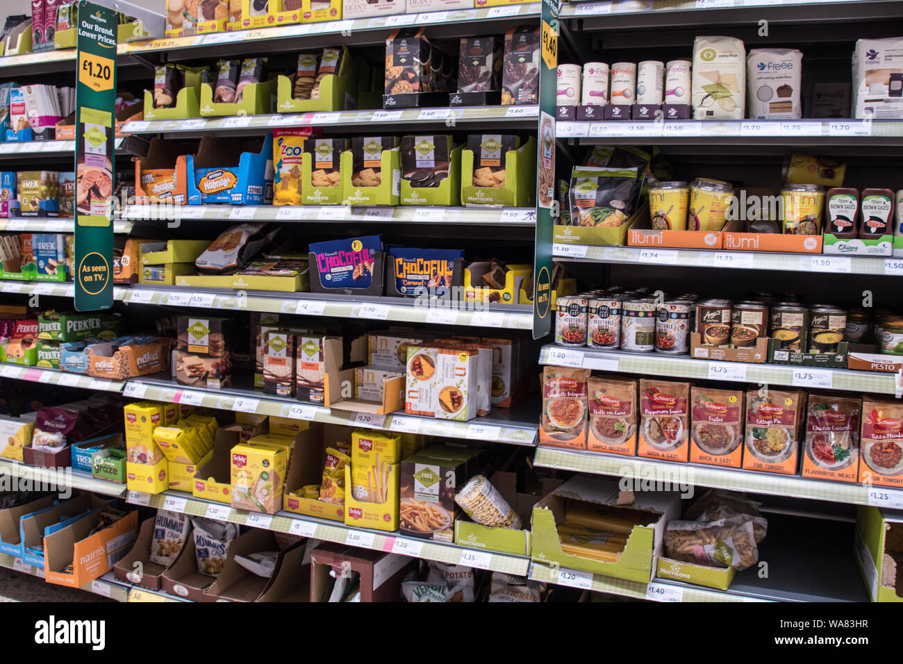 Frei vom Gang im Morrisons Supermarkt Stockfoto