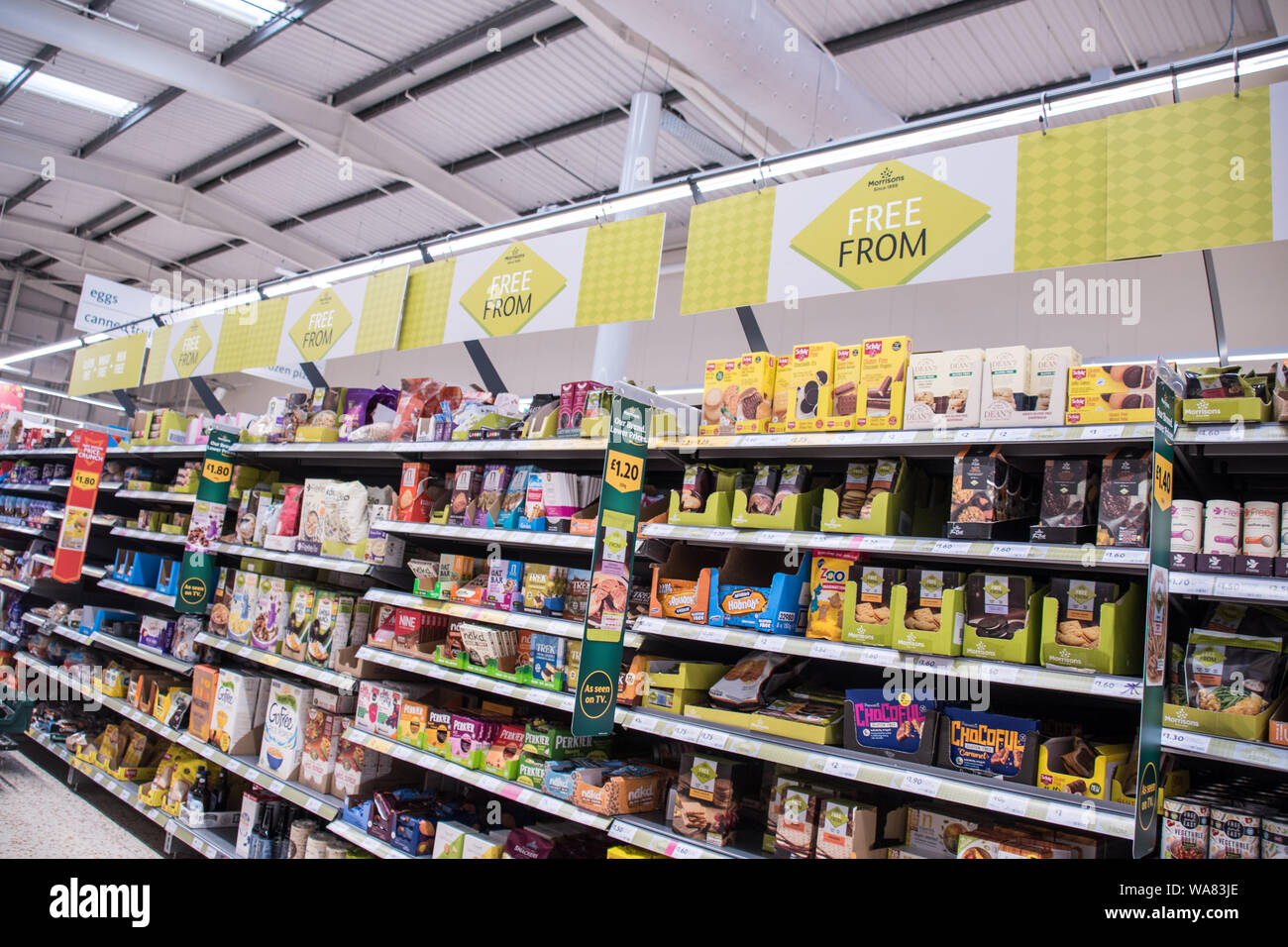 Frei vom Gang im Morrisons Supermarkt Stockfoto