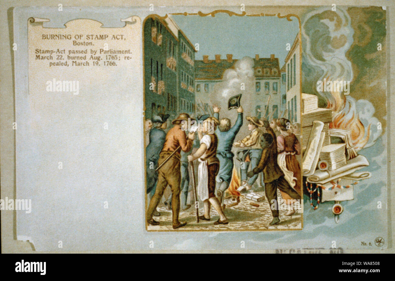 Brennen von Stamp Act, Boston Stockfoto