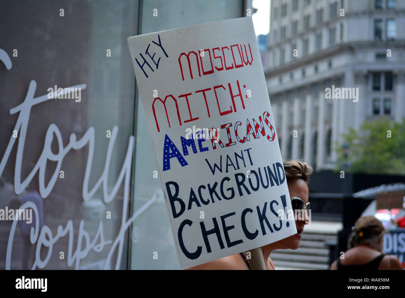 Zeichen eines Protestes für die Reform des Waffenrechts in New York City. Stockfoto