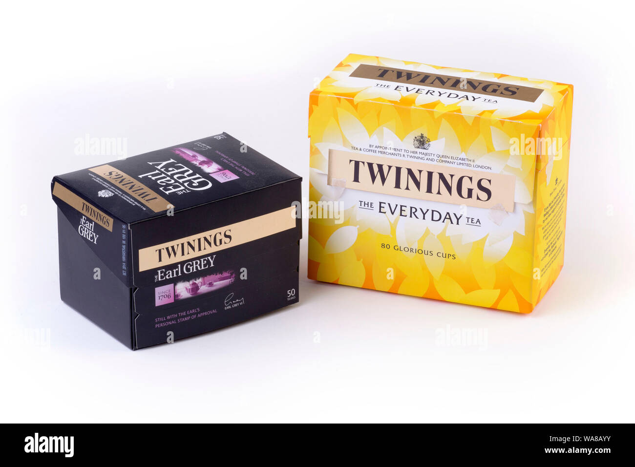 Boxen von Twinings Tee Stockfoto