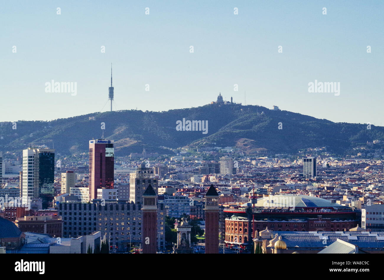Blick auf die Skyline von Barcelona aus dem MNAC (Katalonien National Art Museum) Stockfoto