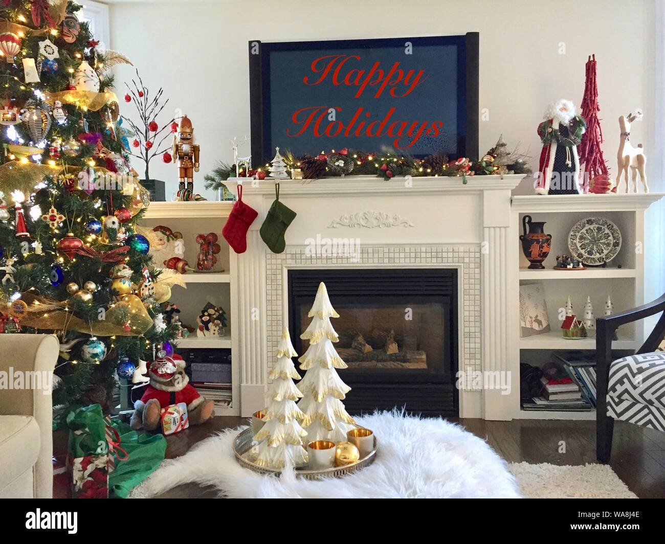 Frohe Feiertage Weihnachten Wohnzimmer Stockfoto
