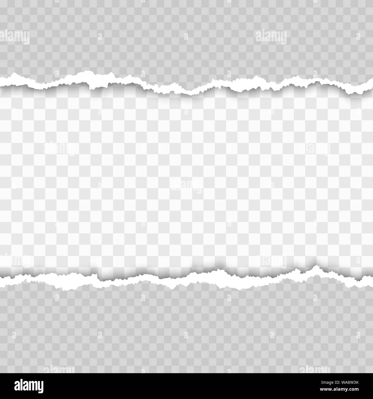 Horizontale nahtlose zerrissenen weißen Papier mit Schatten. Beschädigt Pappe Grenzen. Vector Illustration Stock Vektor
