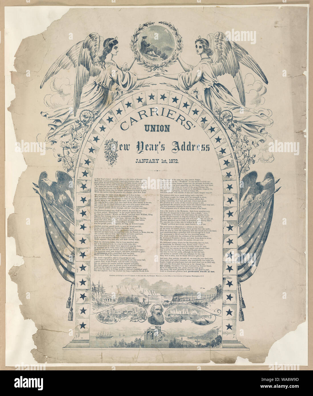 Adresse Januar Carrier' Union das Neue Jahr 1st, 1872 Stockfoto