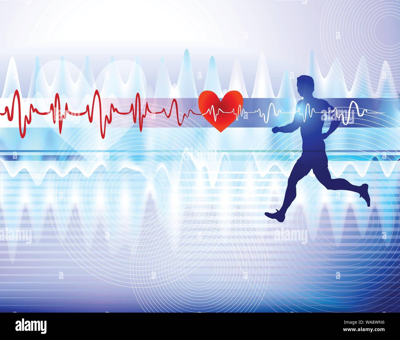 Medizin Hintergrund mit Sportler und Herzen Elektrokardiogramm Stock Vektor