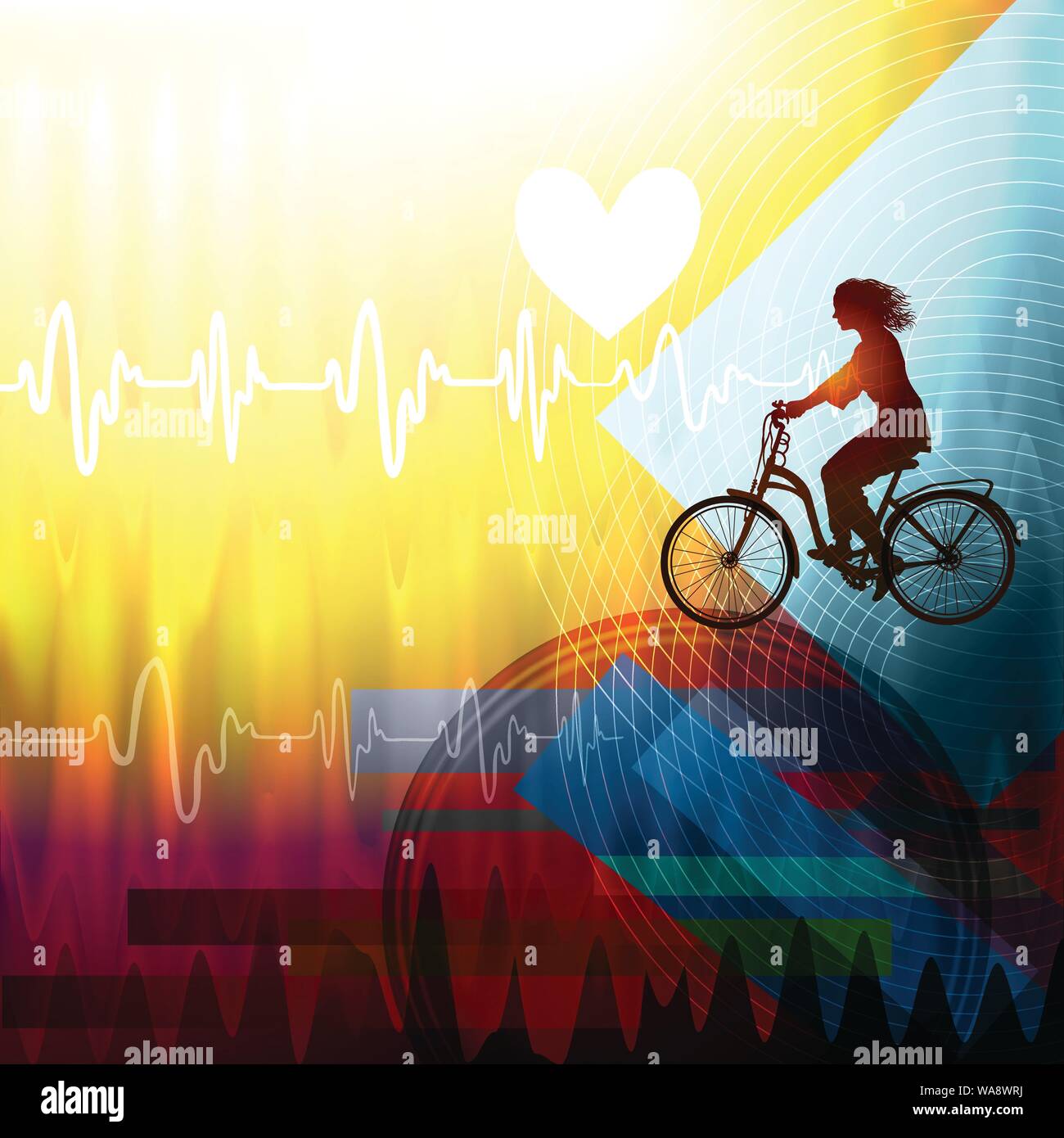 Medizin Hintergrund mit Sportler und Herzen Elektrokardiogramm Stock Vektor