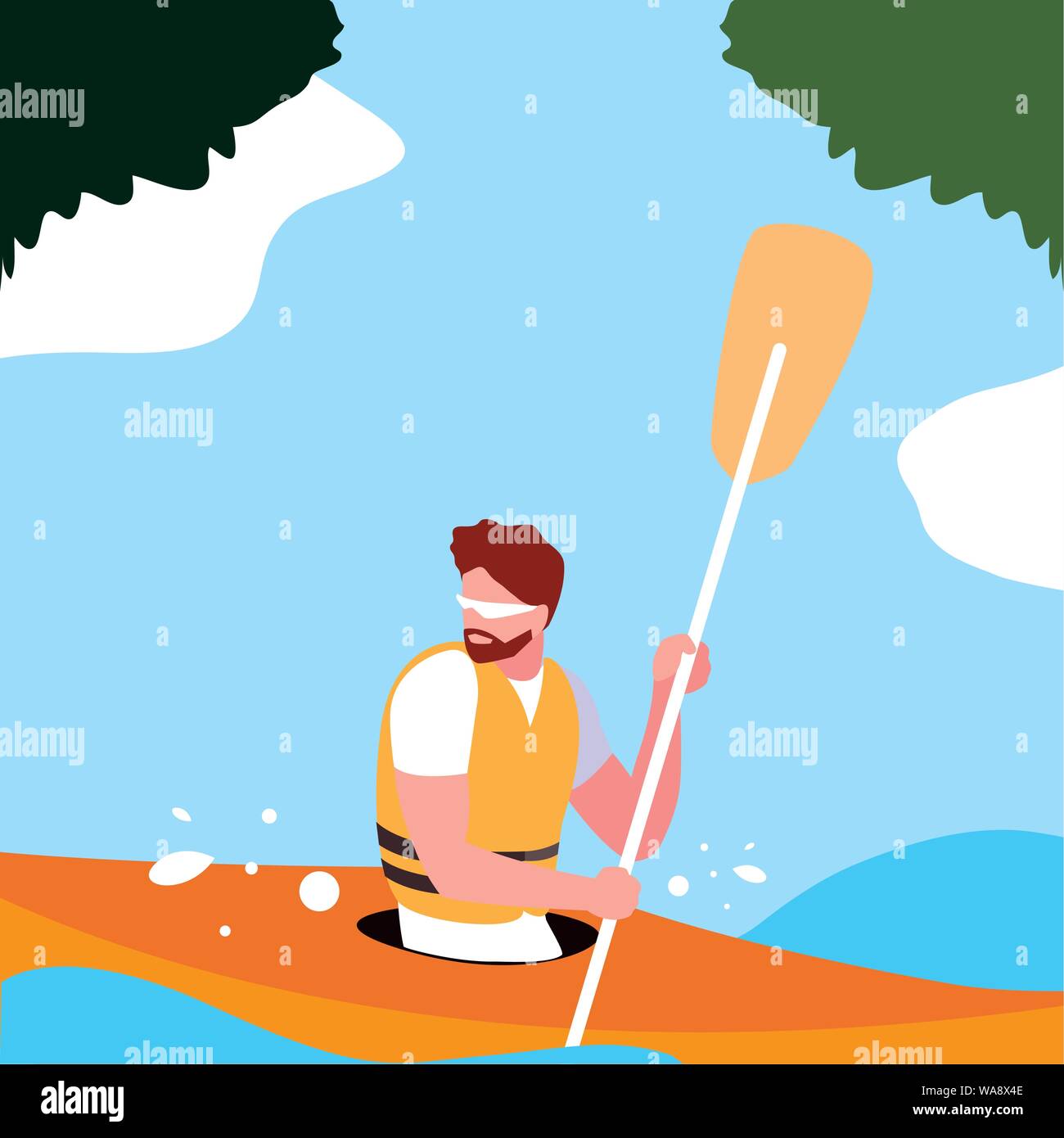 Mann in Kayak extreme Sport Vector Illustration Design Stock Vektor