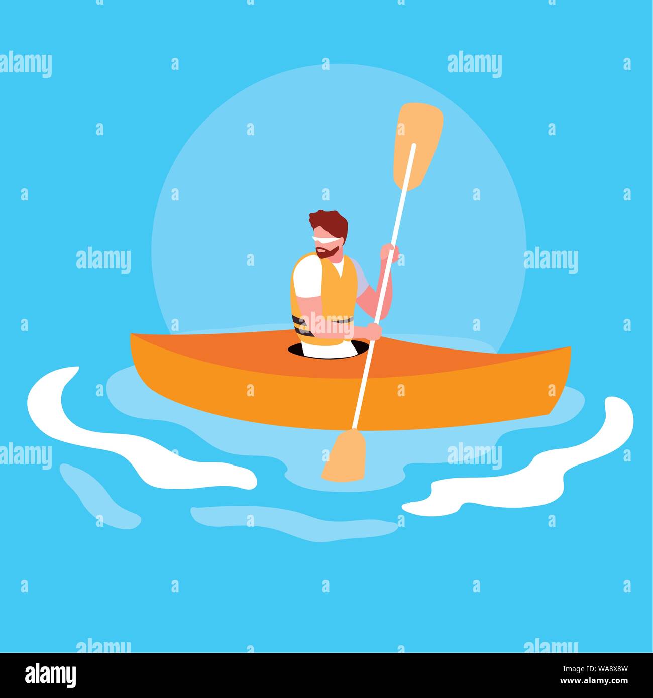 Mann in Kayak extreme Sport Vector Illustration Design Stock Vektor