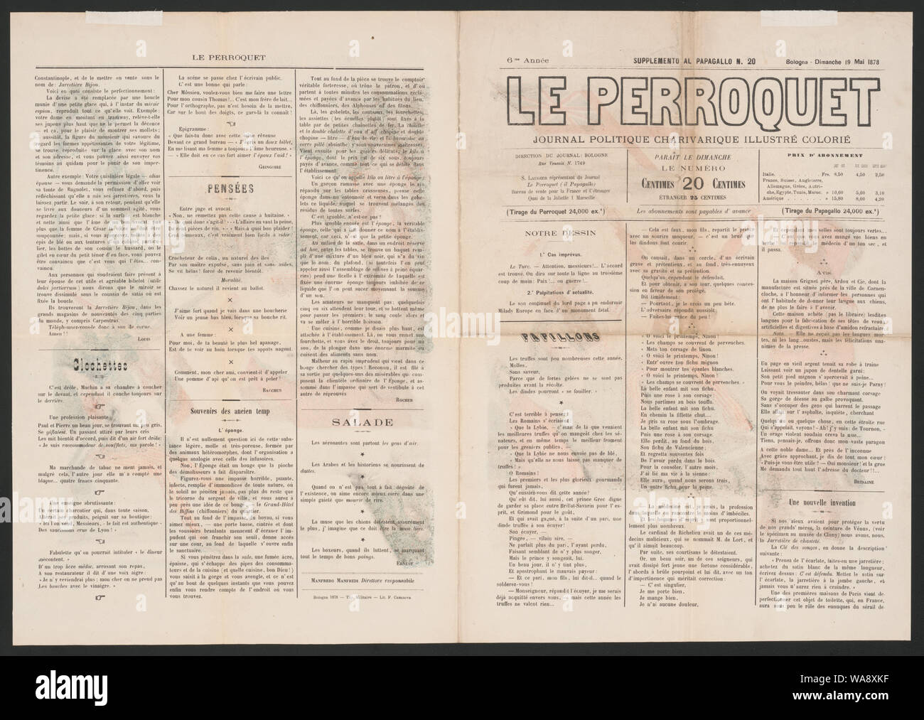 Casi imprevisti Abstract: Italienische politische Karikatur zeigt zwei Szenen, links, zwei Männer sind einander zugewandt, als wenn Sie im Begriff sind, sich zu duellieren, ein Mann mit der Bezeichnung Russo hält ein Schwert und eine Pistole, und ein Mann mit der Bezeichnung Turco Bereit angezeigt wird seine Hände klatschen; die russischen Mann ist eigentlich ein Mann mit der Bezeichnung Allemand, die zwischen ihnen im Hintergrund steht, ein Schwert und eine Flagge. Dass die Türkische Mann ist unbewaffnet schlägt vor, dass er den Krieg verloren hat (oder Duell, oder Vereinbarung). In der Szene auf der rechten, der Mann Allemand als Troubadour, Ständchen Europa, die schlafend auf einem thro ist gekleidet ist Stockfoto