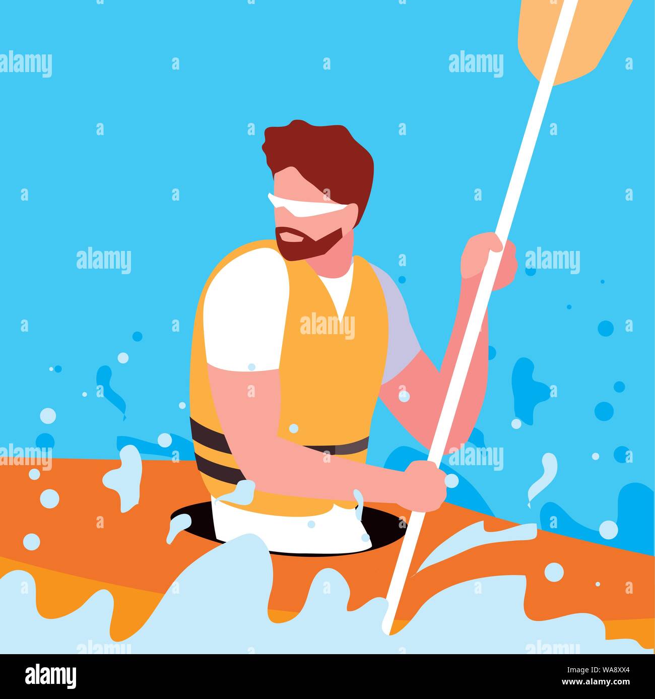 Mann in Kayak extreme Sport Vector Illustration Design Stock Vektor