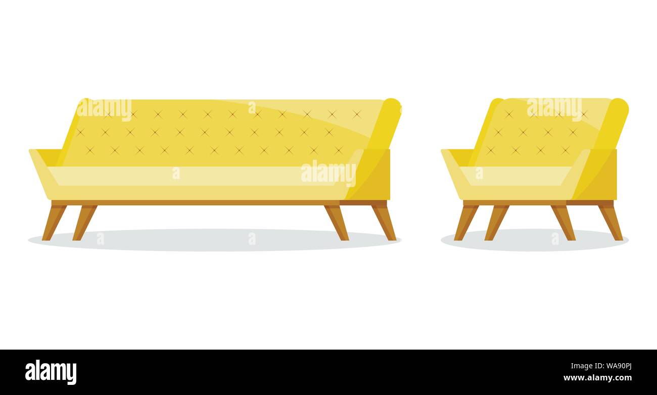 Gelbe Farbe weichen Sofa und Sessel Symbol auf weißem Hintergrund. Stock Vektor
