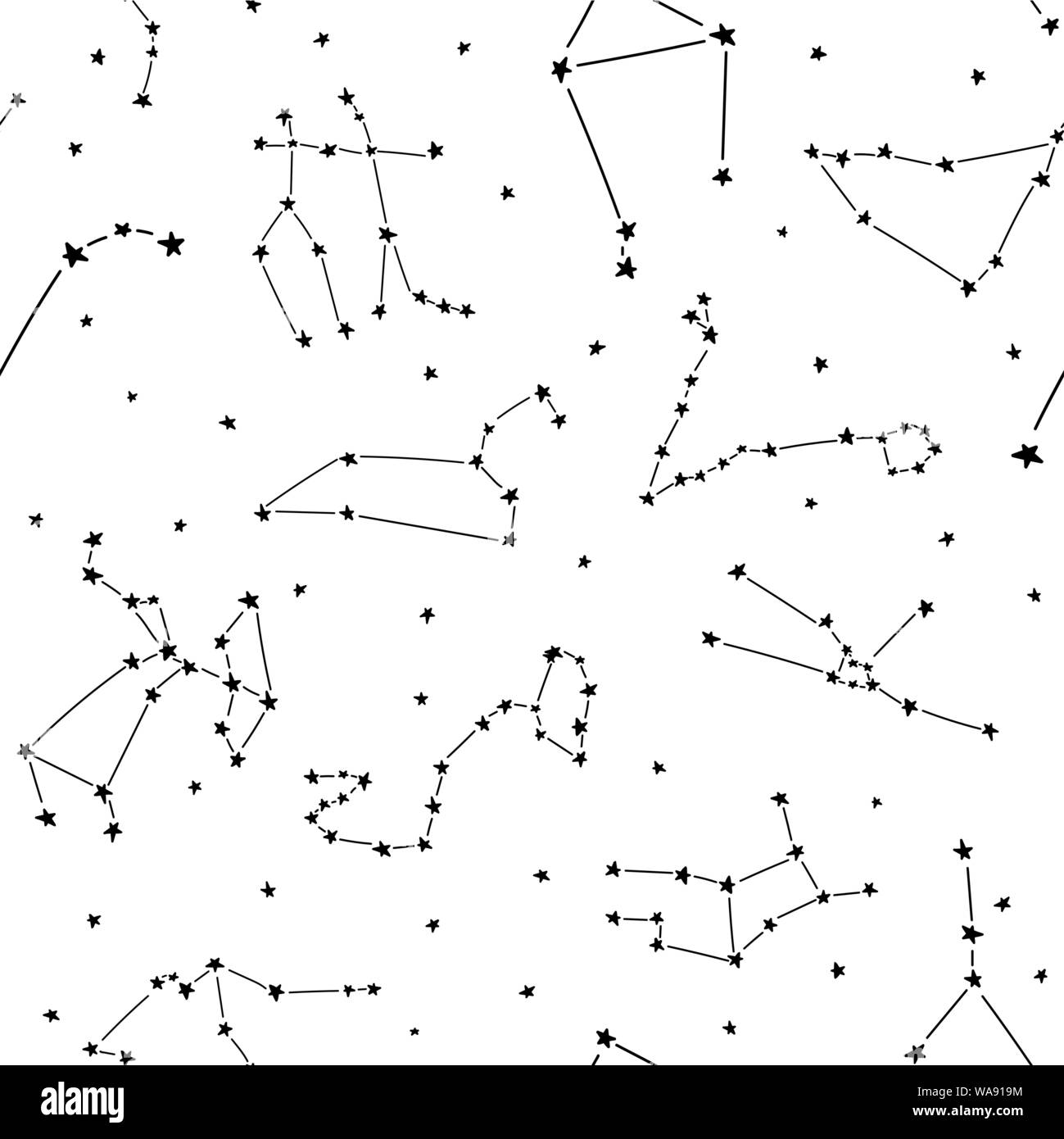 Nahtlose sternbild Sterne vektor Muster. Geeignet für Textil, Druck, Dekoration, Kleidung. Sterne am Nachthimmel. Gute Nacht träume. Schlafanzug design s Stock Vektor